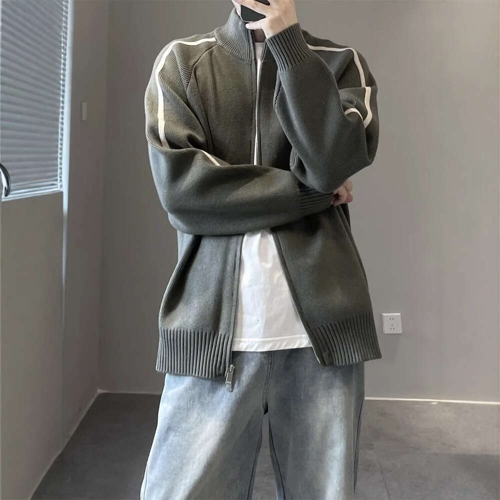 Knitted Cardigan Fashion Autumn Men's Coat 2024 New Item Stand Up Collar Loose Versatile Casual Sweater