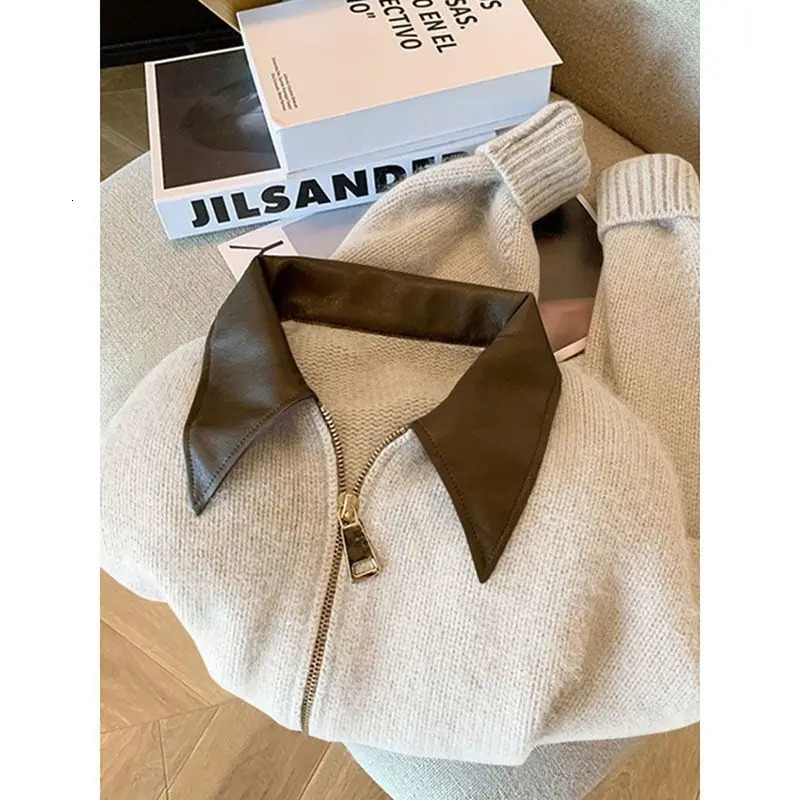 Lazy Style Soft and Sticky Knitted Sweater Cardigan for Women 2024 Autumn Winter Highend Big Red Top 241114