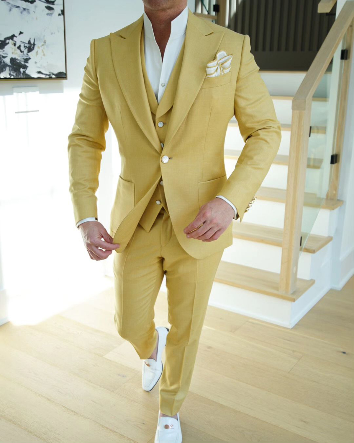 Modern Men's Tuxedos Notched Lapel Single Breasted Groom Wedding Prom Party Blazer Plus Size Suits 3 Pieces Set (Pants+Vest+Coat)