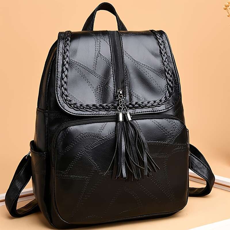 Women's new soft PU leather student bag, women's travel backpack (with random pull direction)