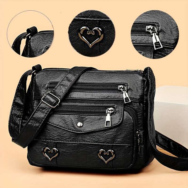 Fashionable Vegan Leather Shoulder Bag Stylish Versatile Crossbody Purse with Heartfelt Love Decor - Ethical, Durable, & Perfect for Everyday Chic