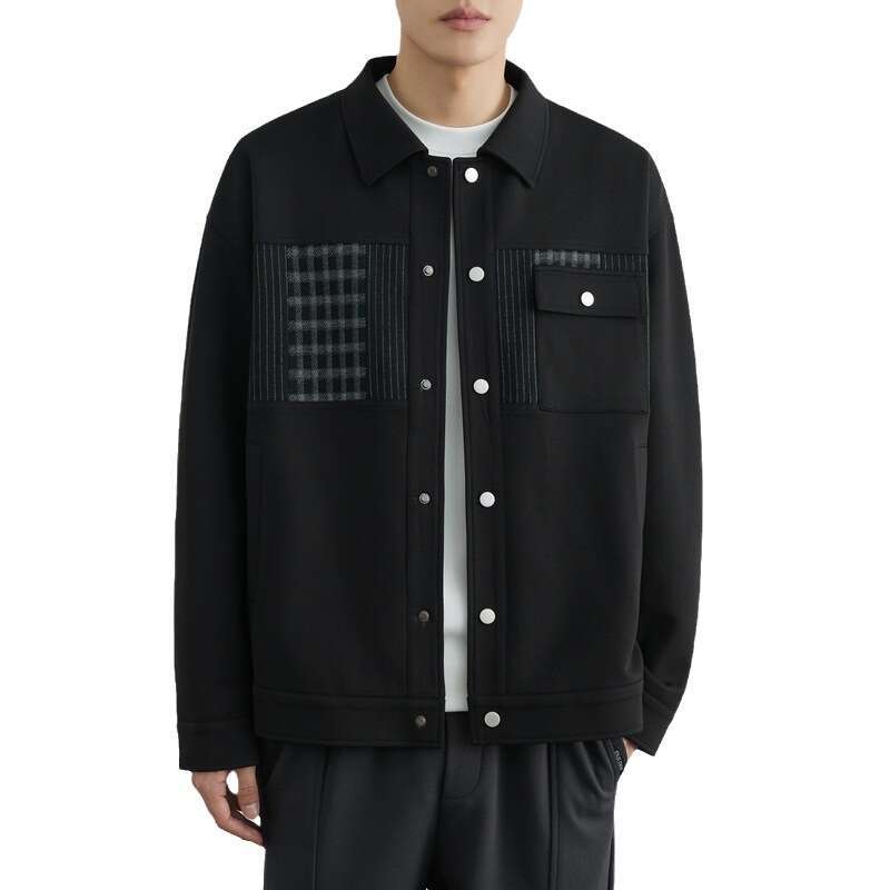 Anti Wrinkle Twill Men's Black Patchwork Lapel 2024 Spring And Autumn New Trend Slightly Loose Casual Jacket