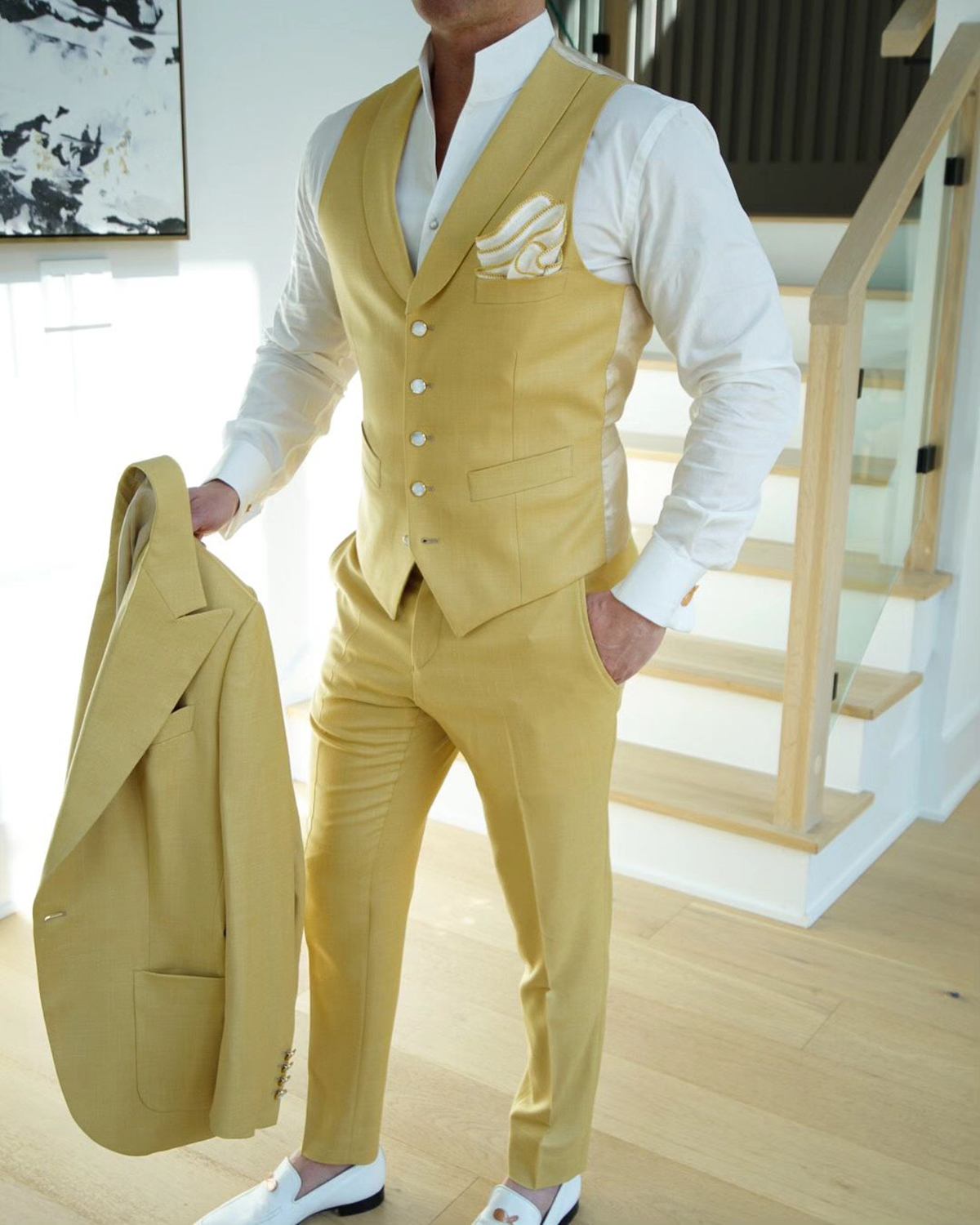 Modern Men's Tuxedos Notched Lapel Single Breasted Groom Wedding Prom Party Blazer Plus Size Suits 3 Pieces Set (Pants+Vest+Coat)