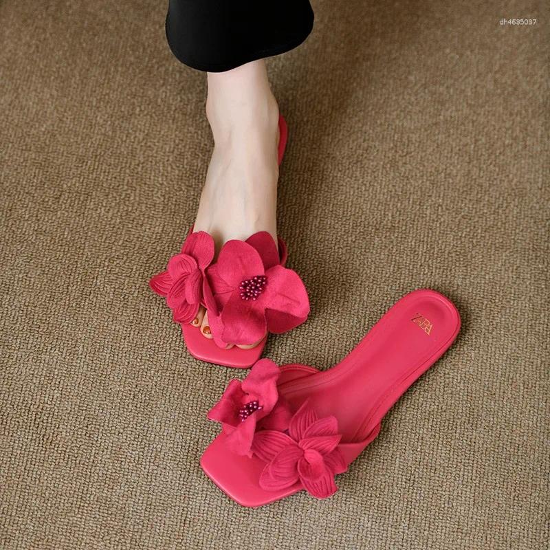 Sandals Summer Fashion Faux Suede wer Square Headed Flat Heels For Women Slippers Bottom Beach Slides atos zhanyishengli