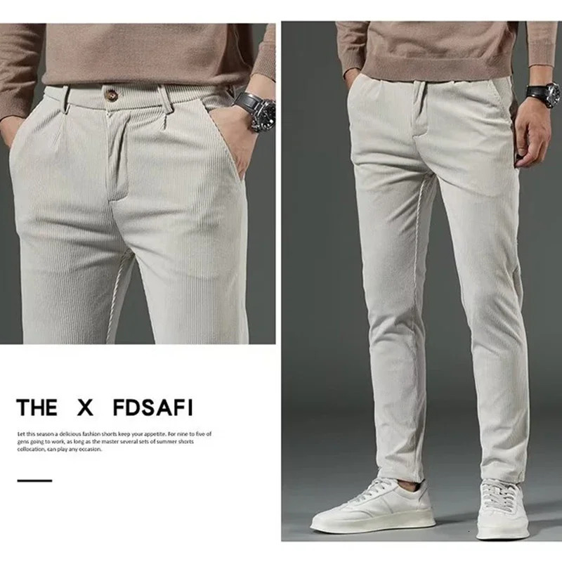 Mens elastic Corduroy solid casual pants a fashionable paradigm highquality Trouser plush warm winter selling mens 241115