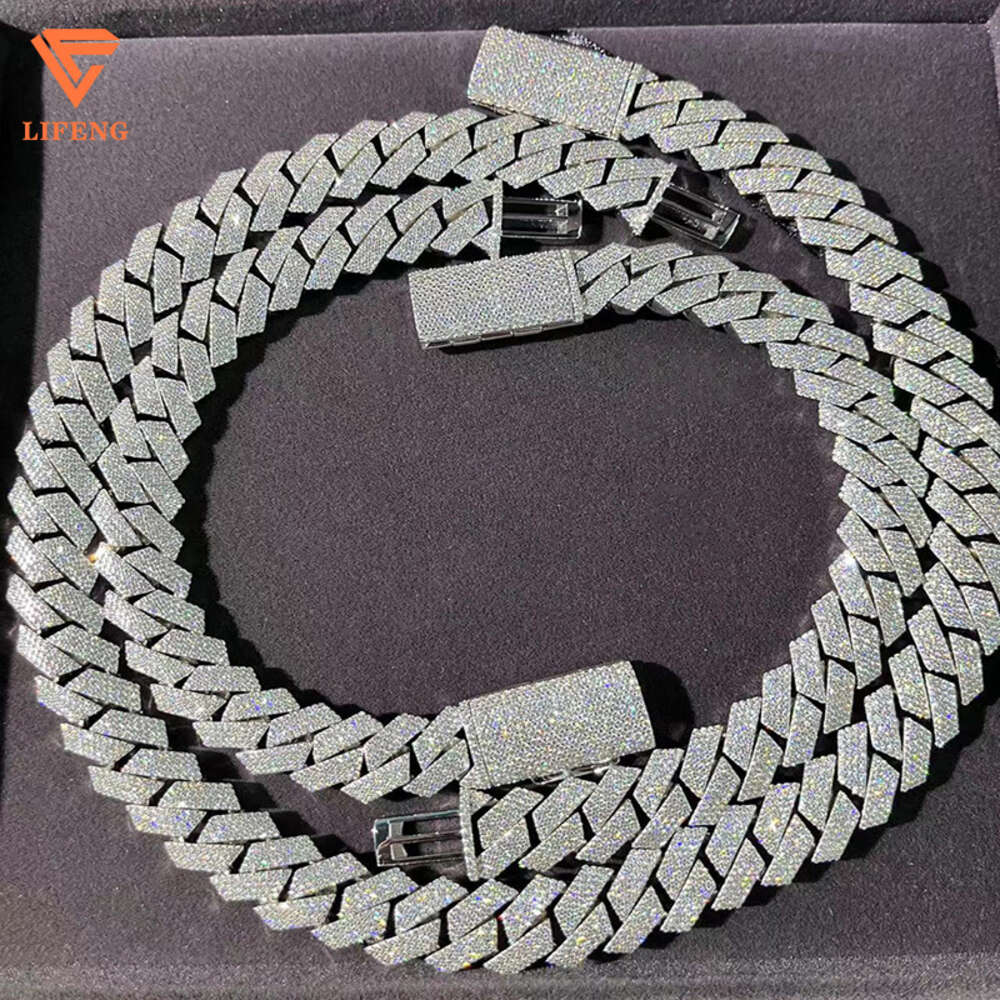 Custom 925 Sterling Silver White Chain 15-20mm Full Iced Out Vvs Diamond Moissanite Cuban Link Hip Hop Necklace