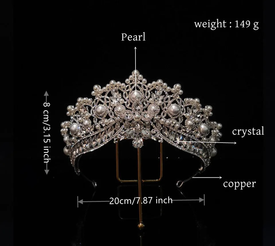 Bridal Crown Headpiece for Wedding Headpiece Princess Crystal Pearl Crown for Female Bridal Headpiece 241115