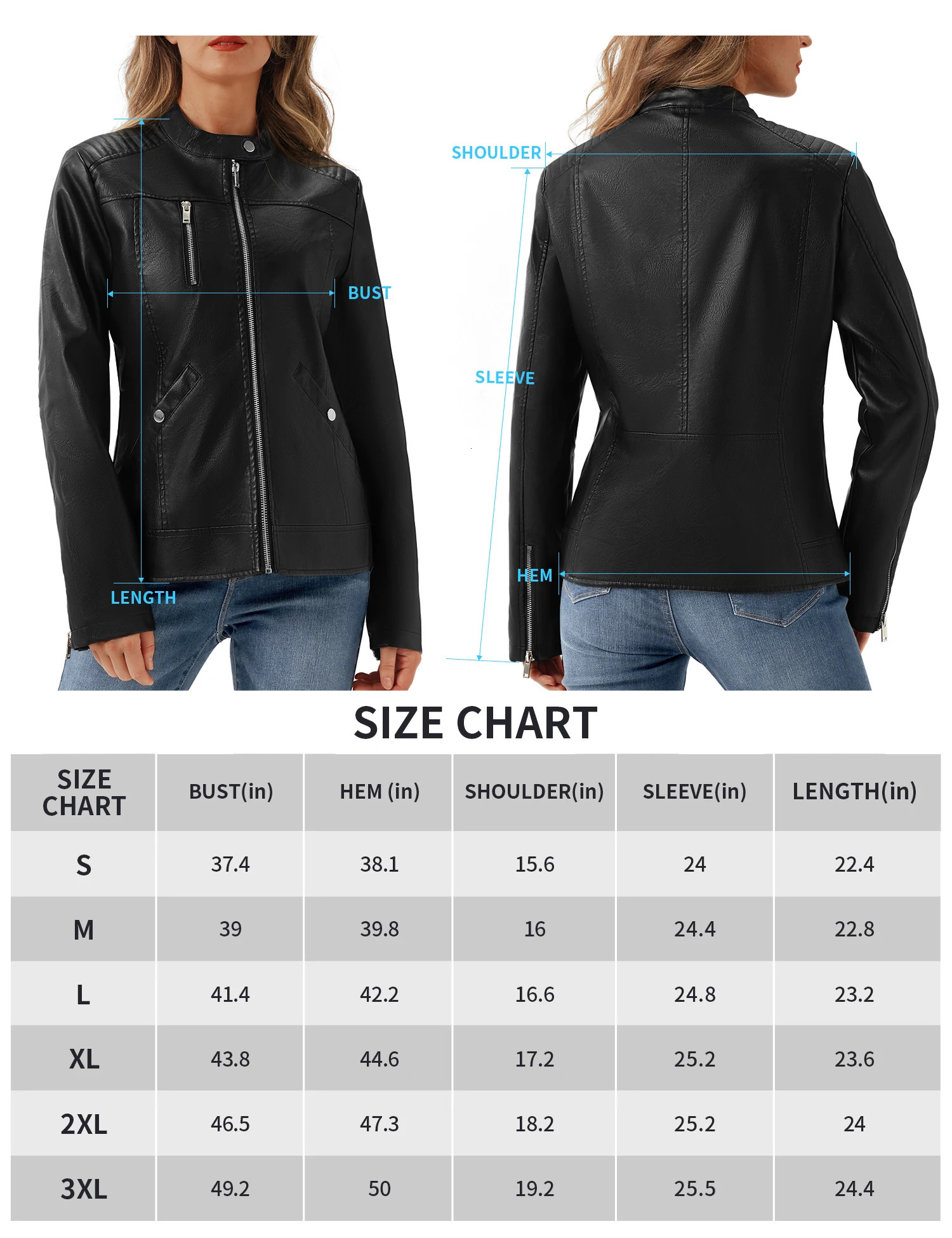 UR Womens Faux Leather Jacket Black Motorcycle Moto Biker Short Coat 241115