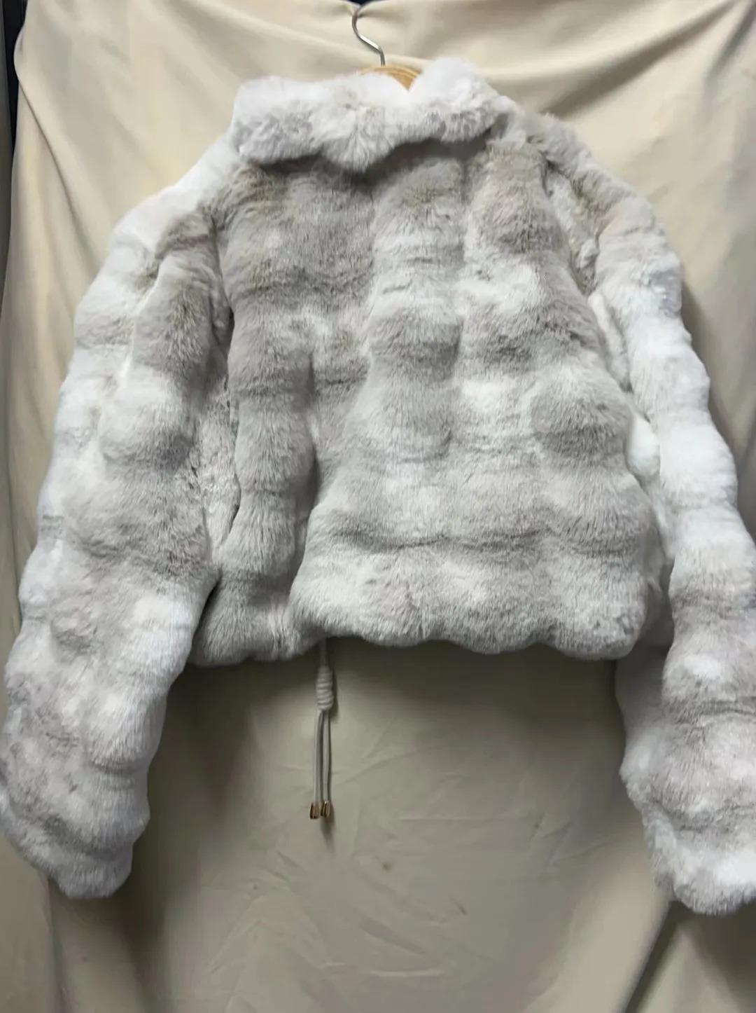 FANIECES Women Plush Faux Fur Short Coat Winter Lapel Zipper Fluffy Rabbit Outerwear 241115