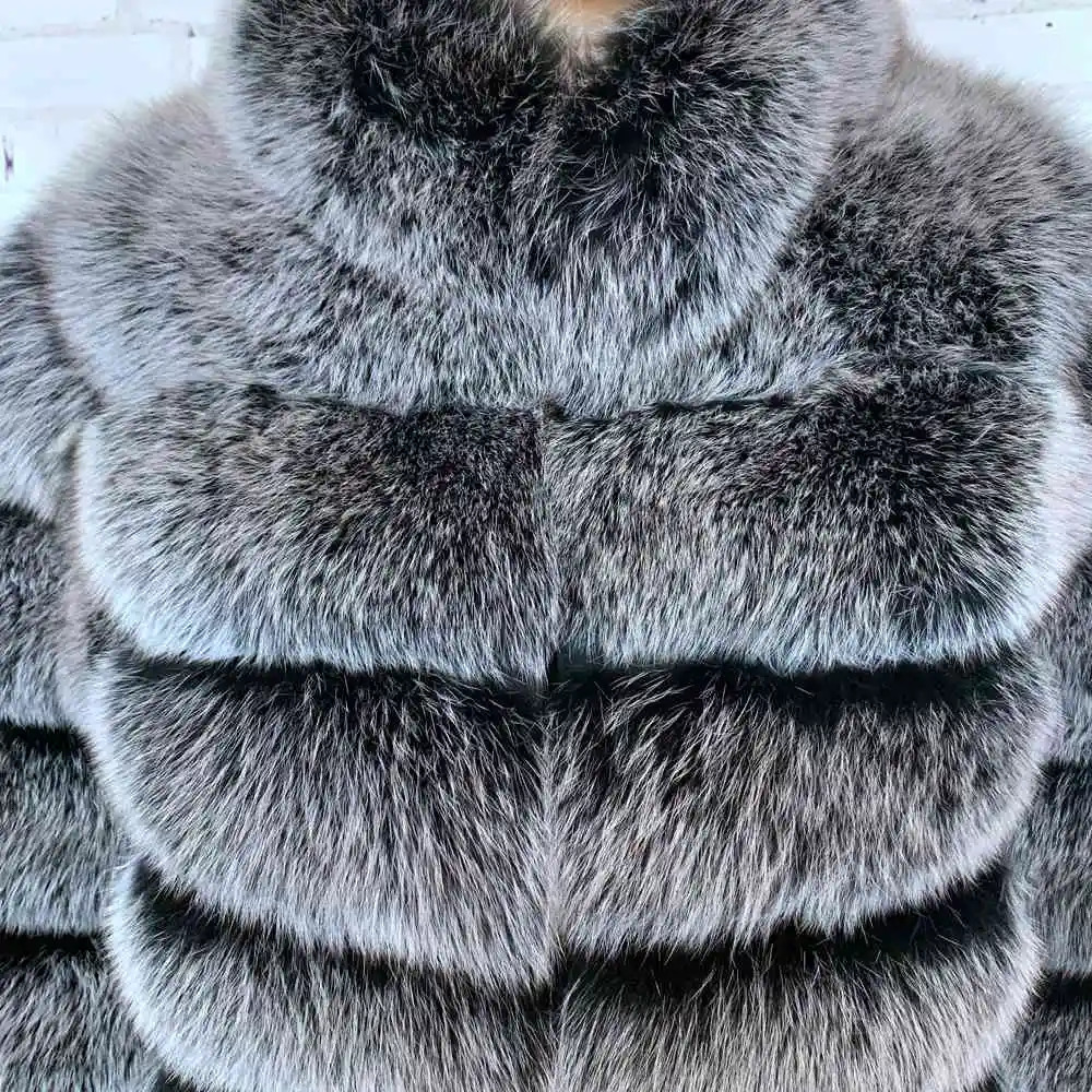 Women Short Furry Real Fur Winter Coat Plus Size Stand Collar Long Sleeve Real Fox Fur Coat Spring Fashion Party Jacket Overcoat 241115