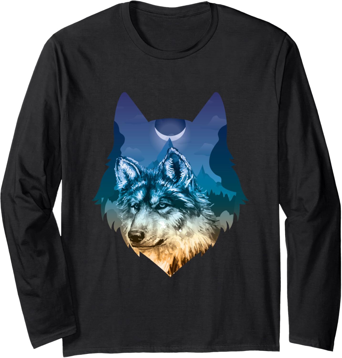 Long Sleeve Shirts for Men sweatshirt Wolf Night Sky Moon Wild Animal Funny Gift Long Sleeve Tee Streetwear Casual tops clothes cool