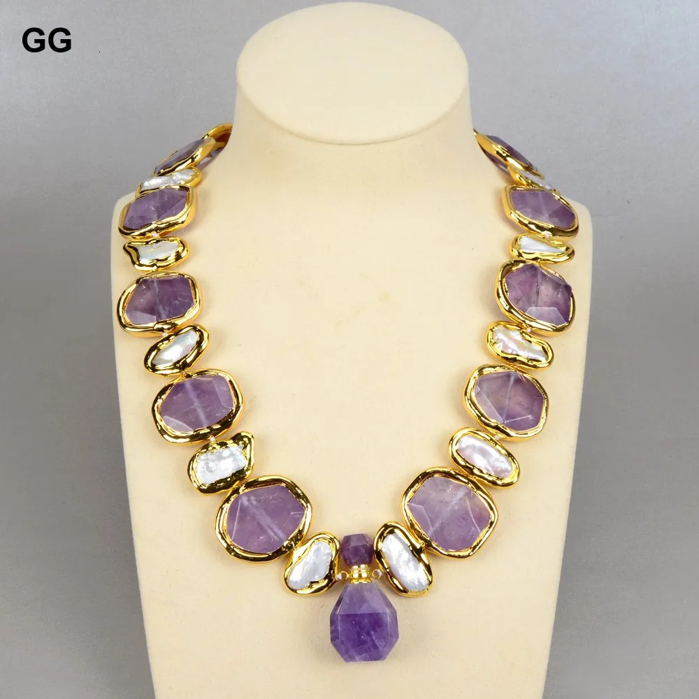 Guai Jewelry Natural Freshwater White Pipa Pearl Green Pearl Amethyst Gold Plated Pendant Necklace Bracelet Earring Set 241115