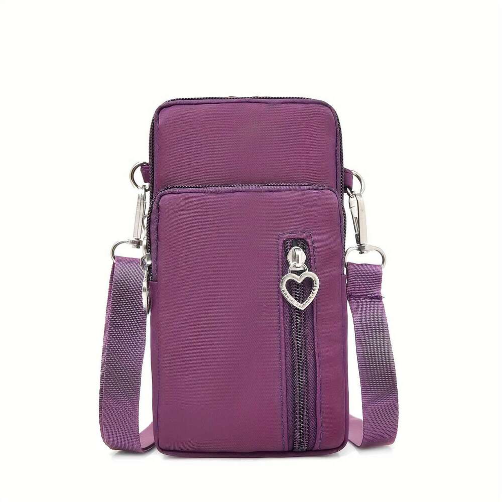 Portable Fashion Nylon Zipper Phone Bag, Versatile Small Shoulder Coin Purse with Multiple Compartments