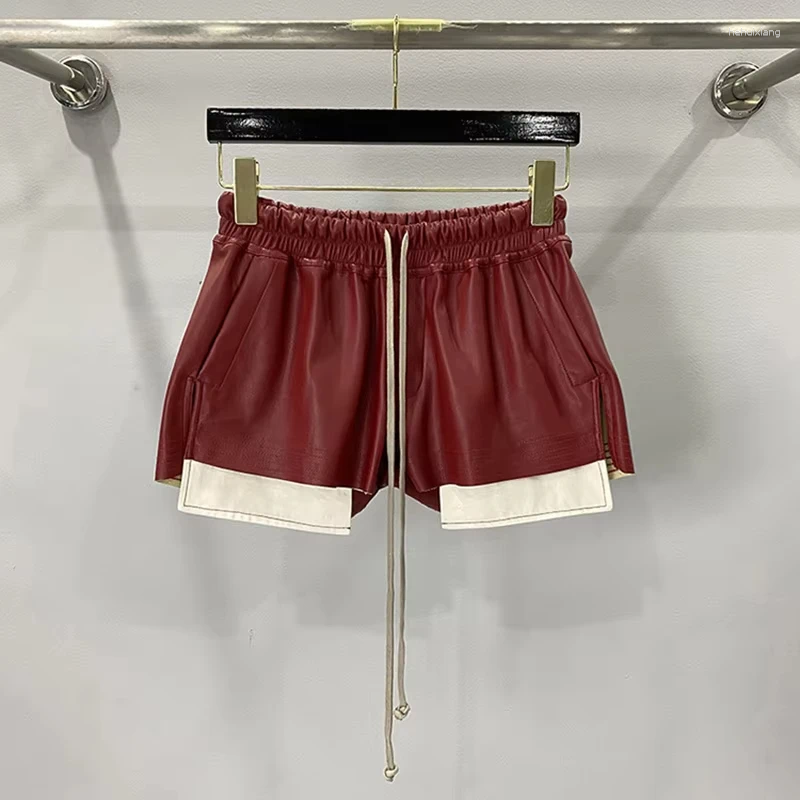 Women's Shorts High Street Versatile Pu Leather Lace-up High-waisted Commuter Exposed Edge Four Corner Pockets Casual Pants 2024