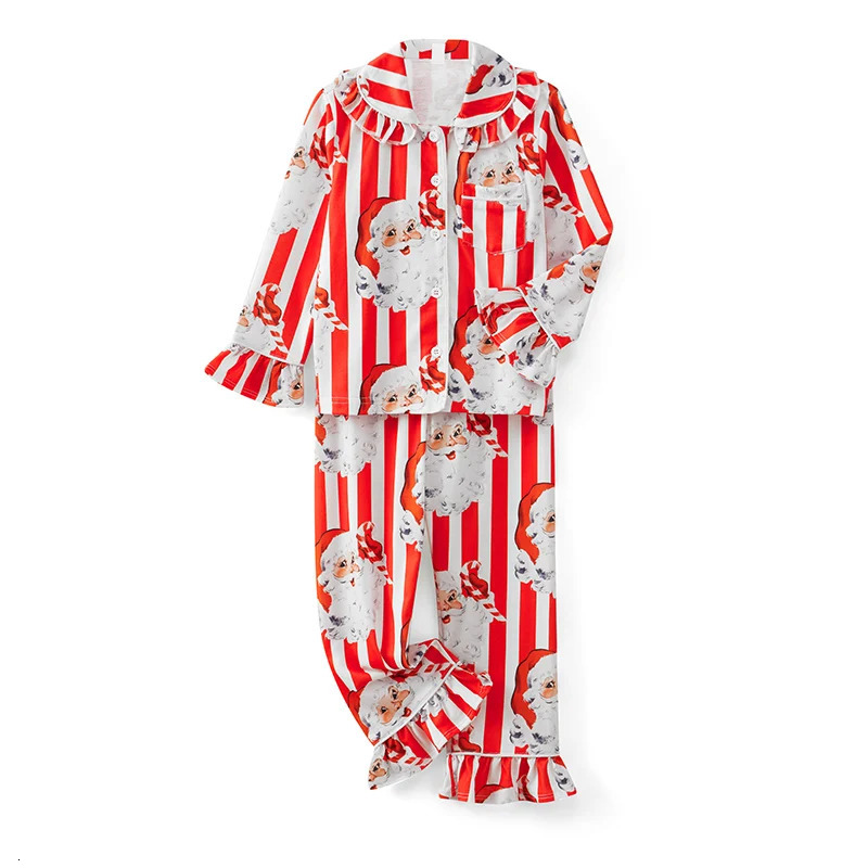 Hirigin Women 2 Piece Satin Christmas Pajamas Set Holiday Print Long Sleeve Sleepwear Santa Button Down Family Matching Pj Set 241115