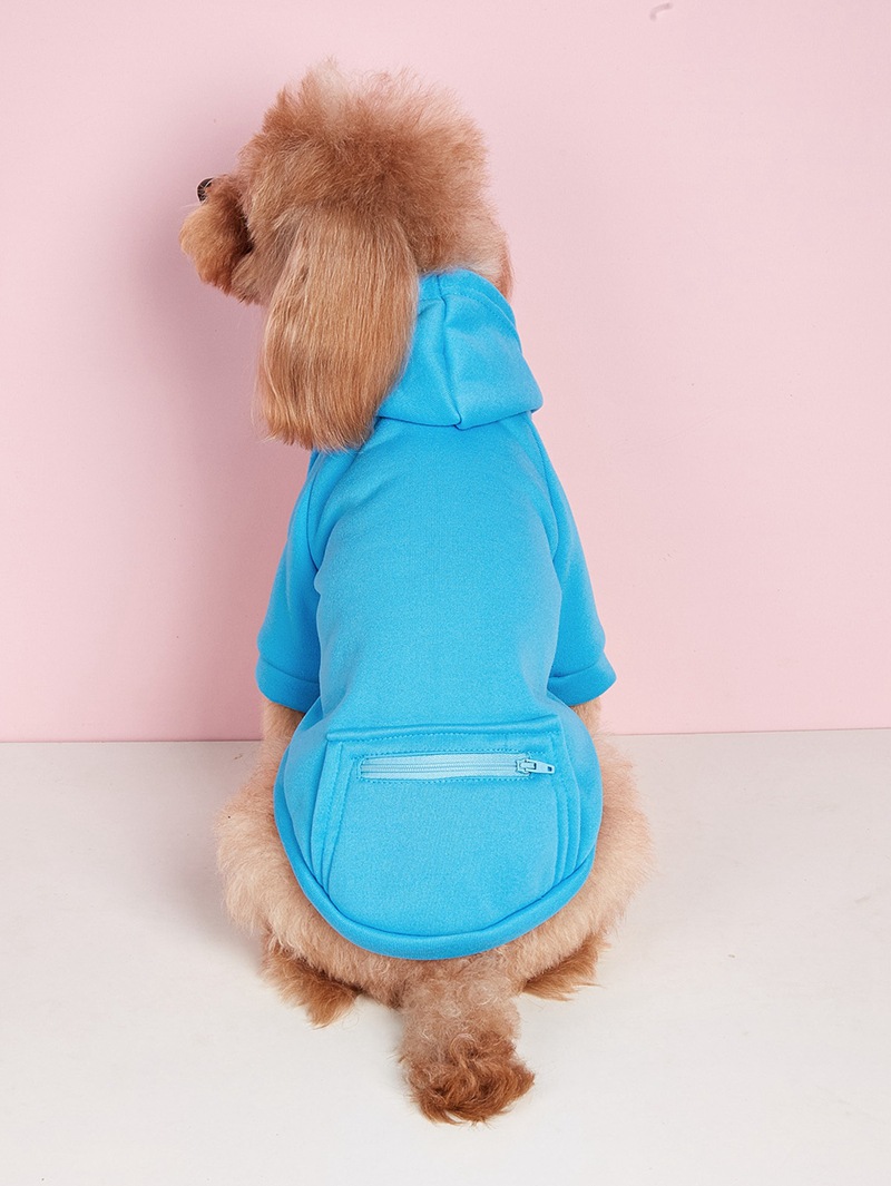 Pet Bipod Sports Solid Color Pocket Zipper Dog Cat Corgi Bear Wear Hoodies Doggy Apparel