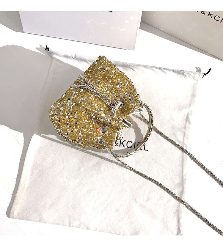 Metal Handheld Women's Handbag Glitter Shiny Sequins Evening Clutch Wedding Party Bucket Purse Shoulder Messenger Bag Street Dressing