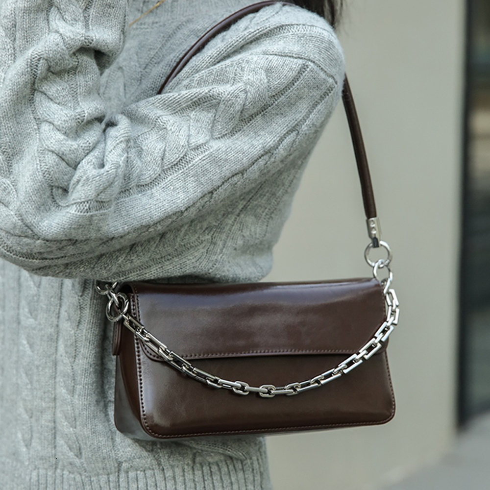 Handbag For Women Chain Retro Soft Leather Underarm Armpit Bags Solid Color Ladies Shoulder Bag dddmymoon