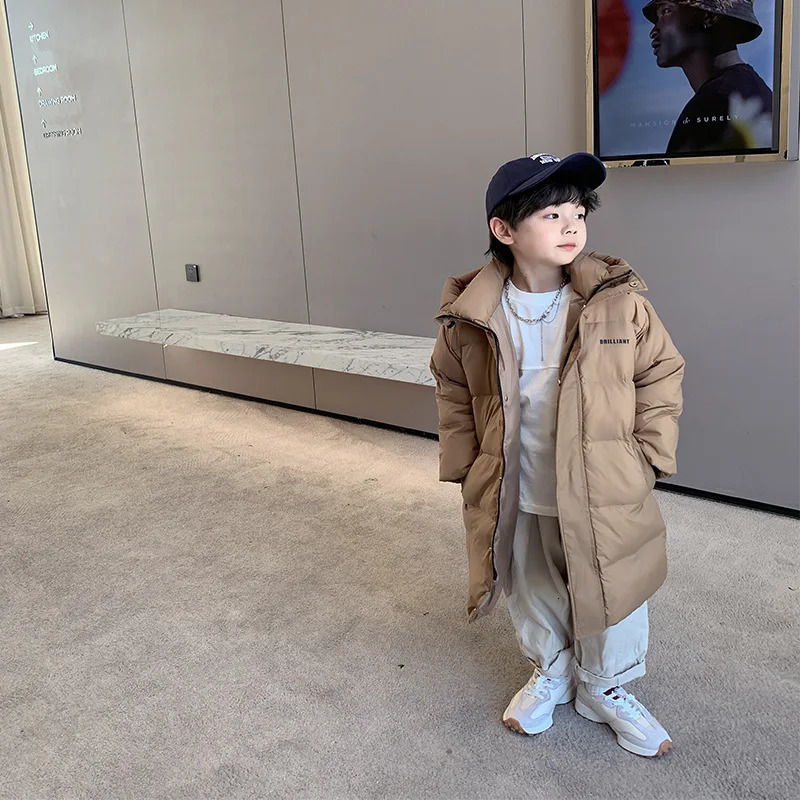 Childrens Long Coat White Duck Down Hooded Jacket Winter Boys Girls Warm Clothes Fashion Long Coat Kids Winter Clothes Jacket 241115