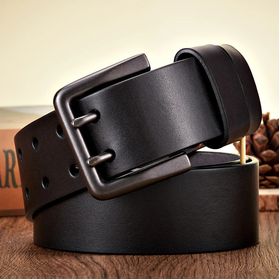 4.3cm wide and thick genuine denim belt mens genuine leather belt high-quality casual mens belt double needle buckle denim business belt 241115