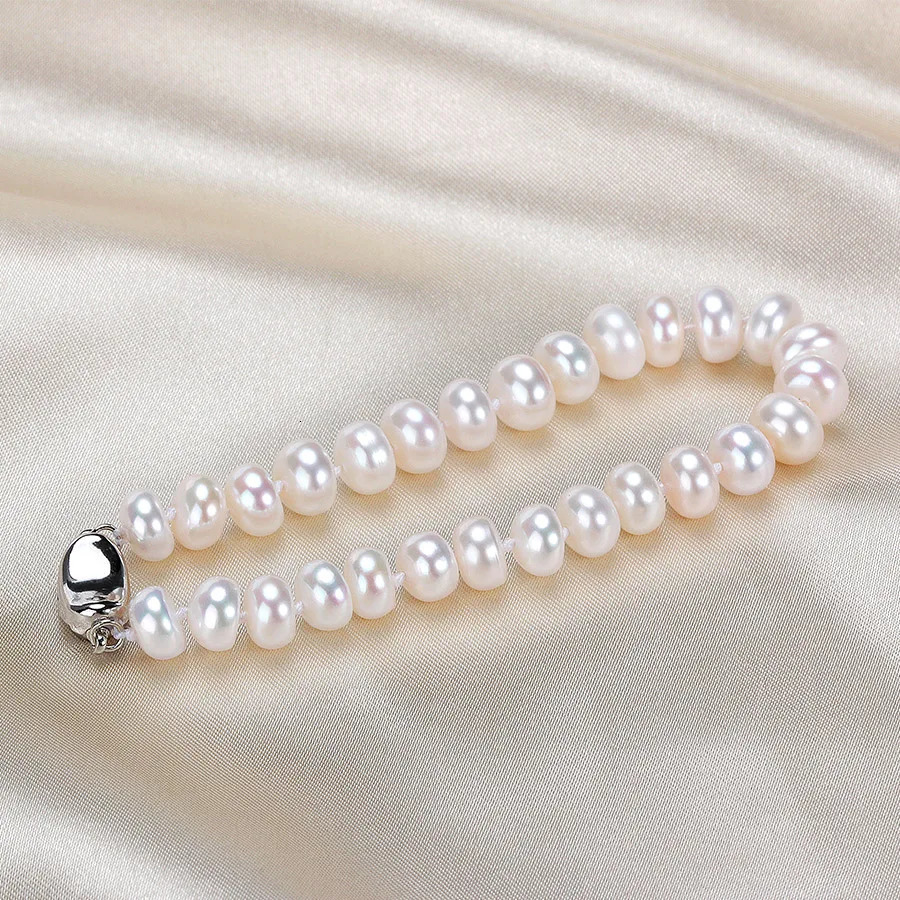 Dainashi Fashion 925 sterling silver womens wedding jewelry set real white natural freshwater pearl 7-8mm bread round 241115