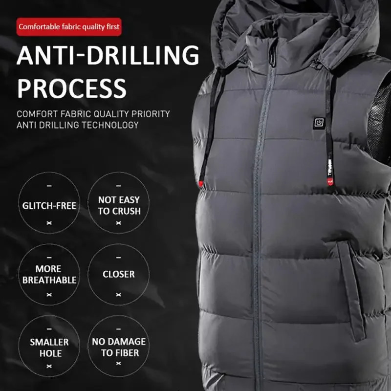 Winter electric heating hooded vest waterproof jacket USB charging vest adjustable heating pad hiking warm jacket 241111