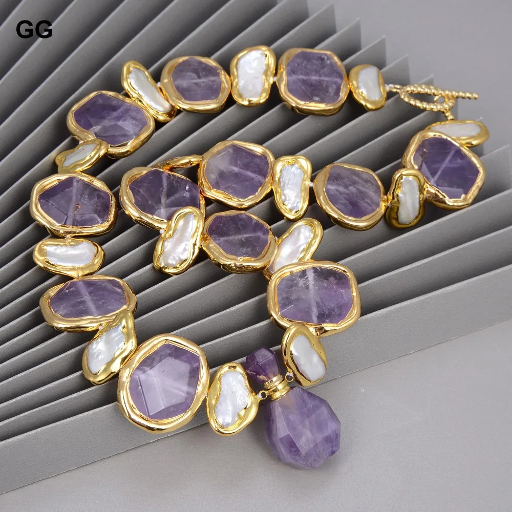 Guai Jewelry Natural Freshwater White Pipa Pearl Green Pearl Amethyst Gold Plated Pendant Necklace Bracelet Earring Set 241115