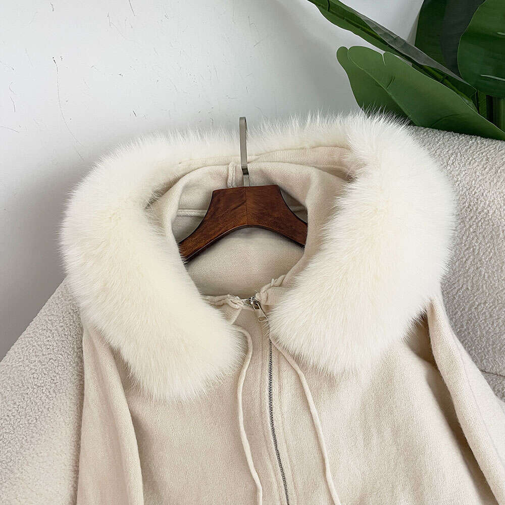Knitwear Trousers Hooded Jacket 2024 Autumn And Winter Fashionable Sweater Suit Women Detachable Fox Collar Fur Coat