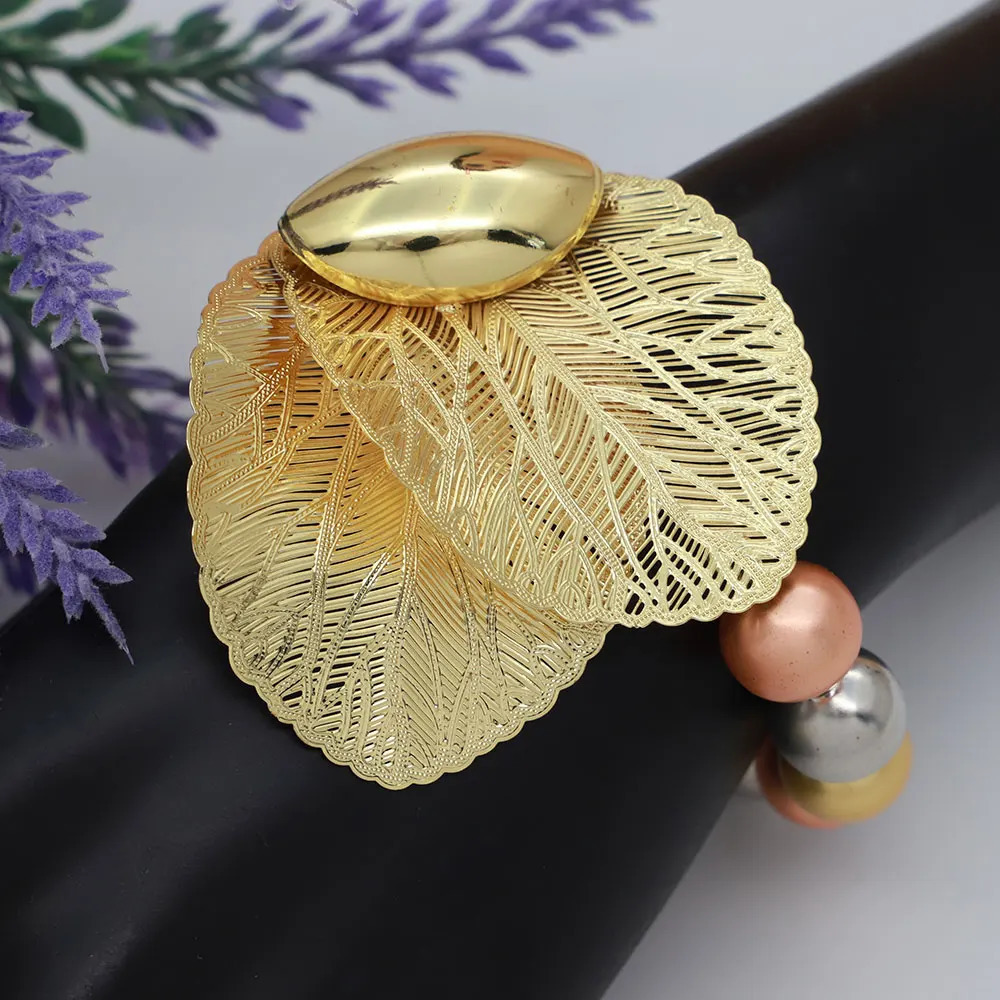 Fashion Brazilian Gold Plated Jewelry Set Bead Necklace Ring Wedding Banquet Large Leaf Pendant Jewelry 241115