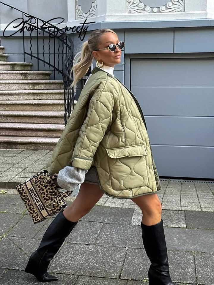 Casual Cotton Jacket Women Urban O-neck Long Sleeve Single Breasted Pocket Female Coats 2024 Autumn Winter Lady StreetwearC241115