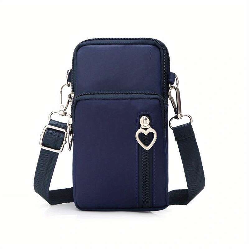 Portable Fashion Nylon Zipper Phone Bag, Versatile Small Shoulder Coin Purse with Multiple Compartments