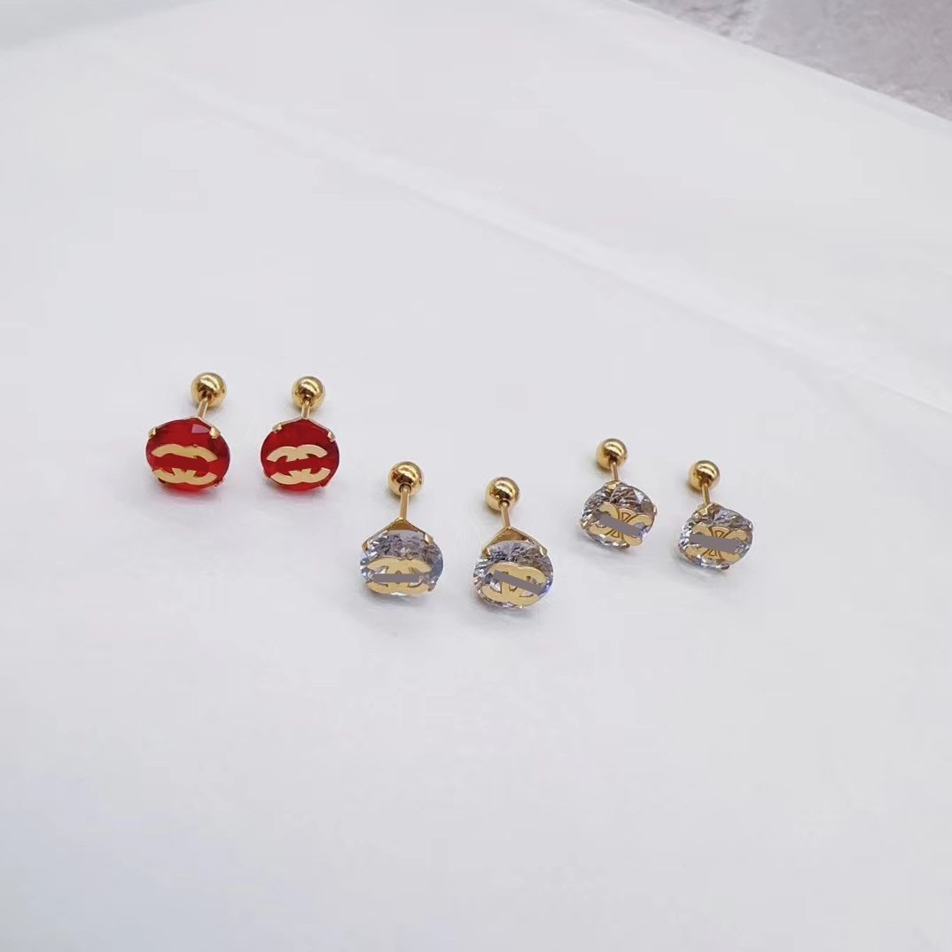 Lovely girl mini luxury AAAAA red white diamond letter stud letter 18K gold silver earrings 316L stainless steel women teenage jewelry christmas gift daily outfit