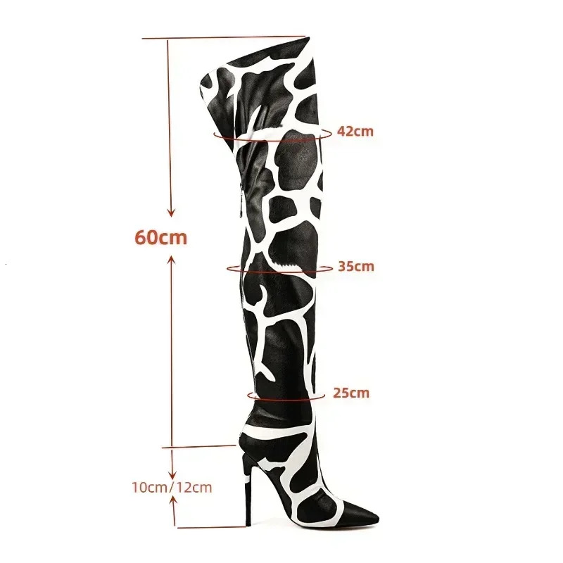 European And American Style Super Heels Women's Sexy Gradient Color Leopard Print Back Zipper Slim Fit Knee High Boots