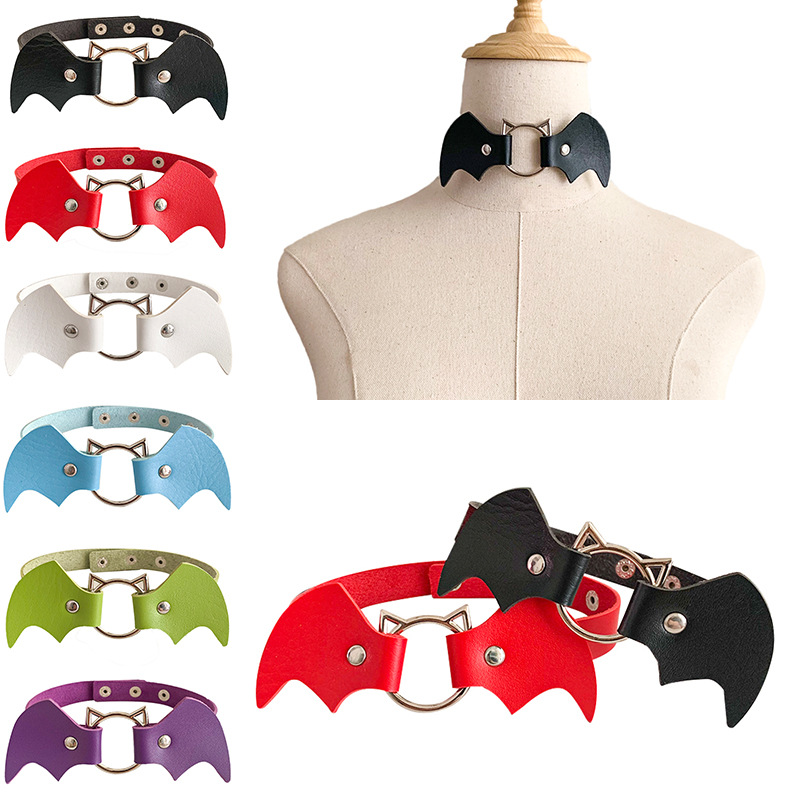 Costume Accessories Bat Wings Choker Necklace For Women Girls Heart Chocker Leather Collar Goth Jewelry Cosplay Gothic Accessories