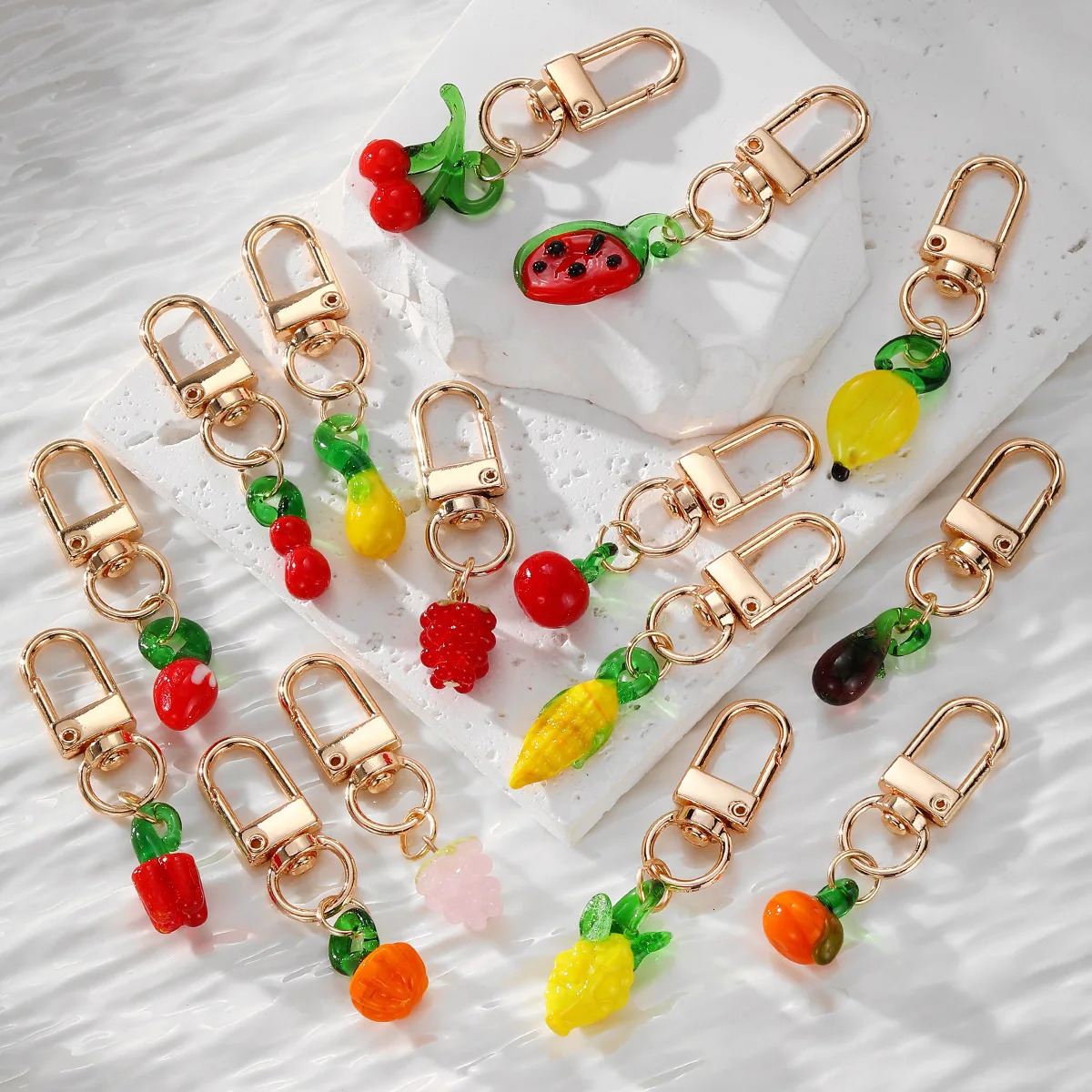 20 Fun Cartoon Simulation Food Fruits Strawberries Keychains Watermelon Cherry Pendants Decorative Keyrings 241115