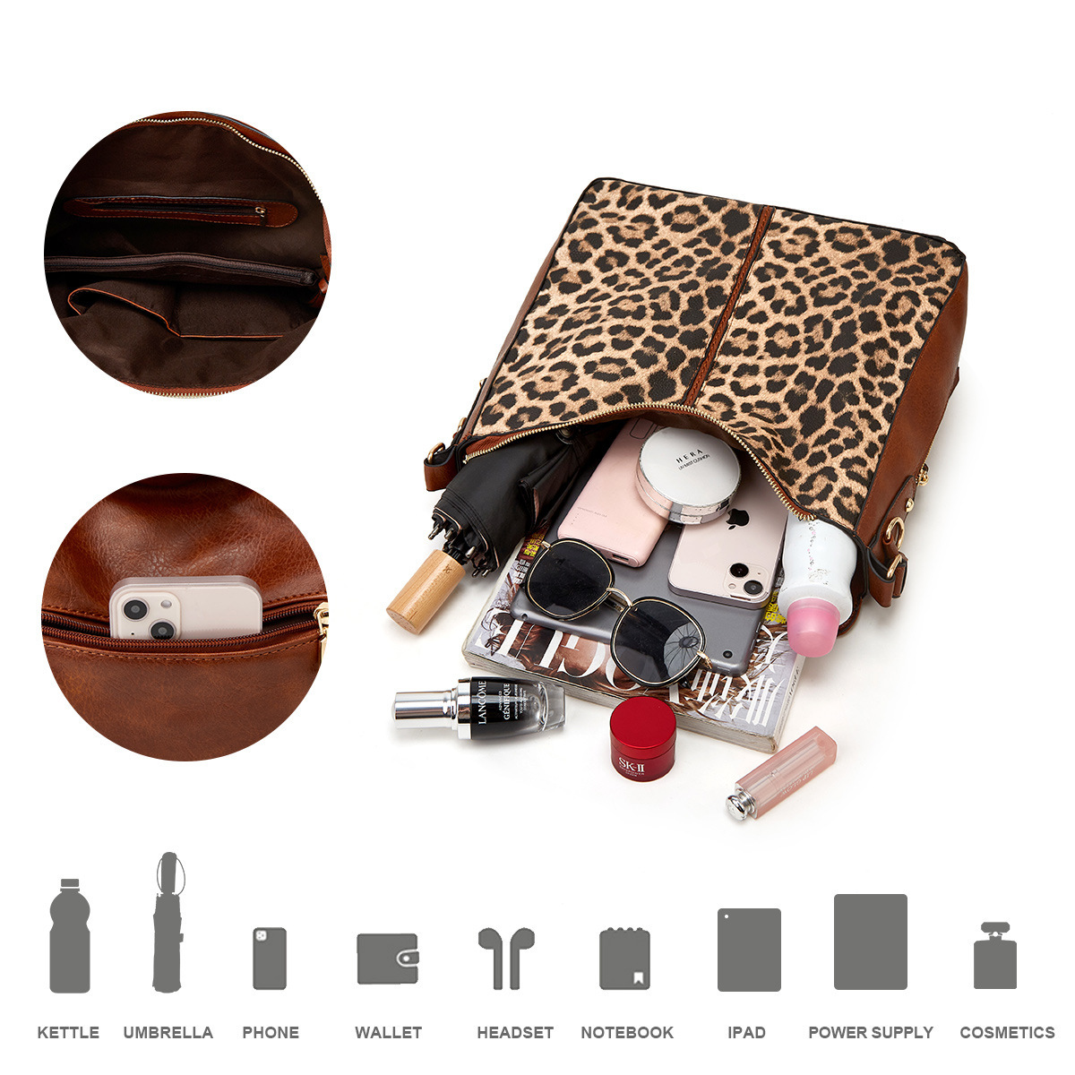 Simple Women Large Capacity Tote High Quality Ladies Printing Crossbody Bags Versatile Retro PU Leather Female Handbags