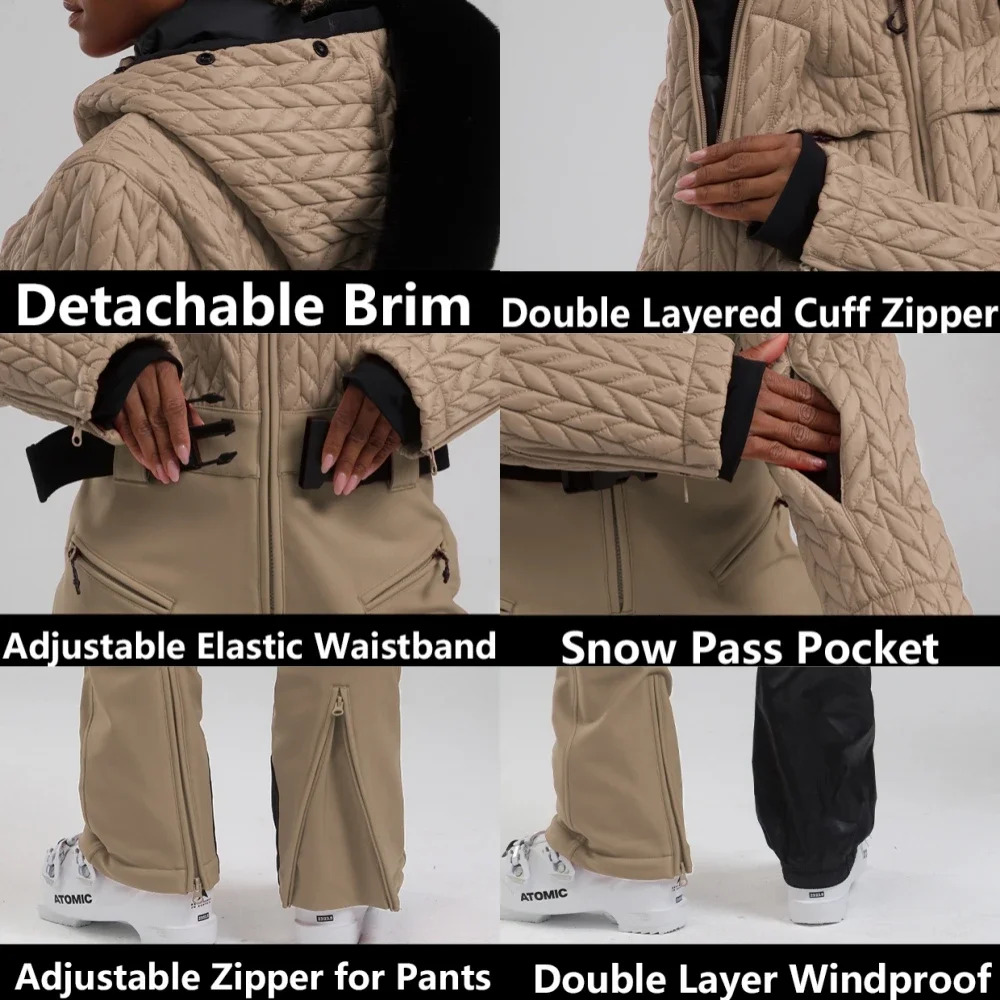 Pro Windproof New Skiing Suites Women Winter Warm Snow Jumpsuits Outdoor Waterproof Ski Clothes Snowfield Fit Tracuit Hoodies