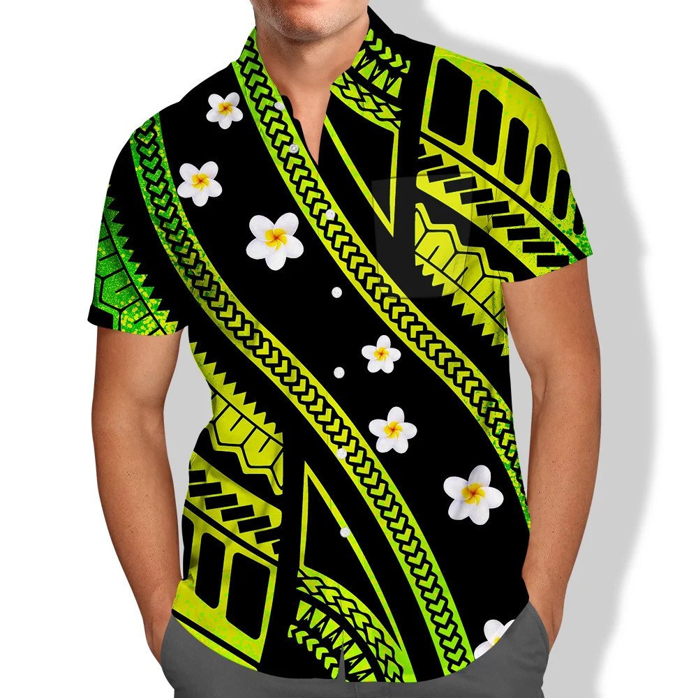 Pocket Short Sleeve Samoan Puletasi Vintage Polynesian Tribal Print Match Men Shirts Tops Plus Size Island Wear Viking Clothes 240415