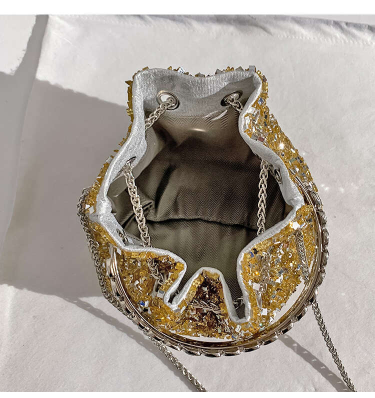 Metal Handheld Women's Handbag Glitter Shiny Sequins Evening Clutch Wedding Party Bucket Purse Shoulder Messenger Bag Street Dressing