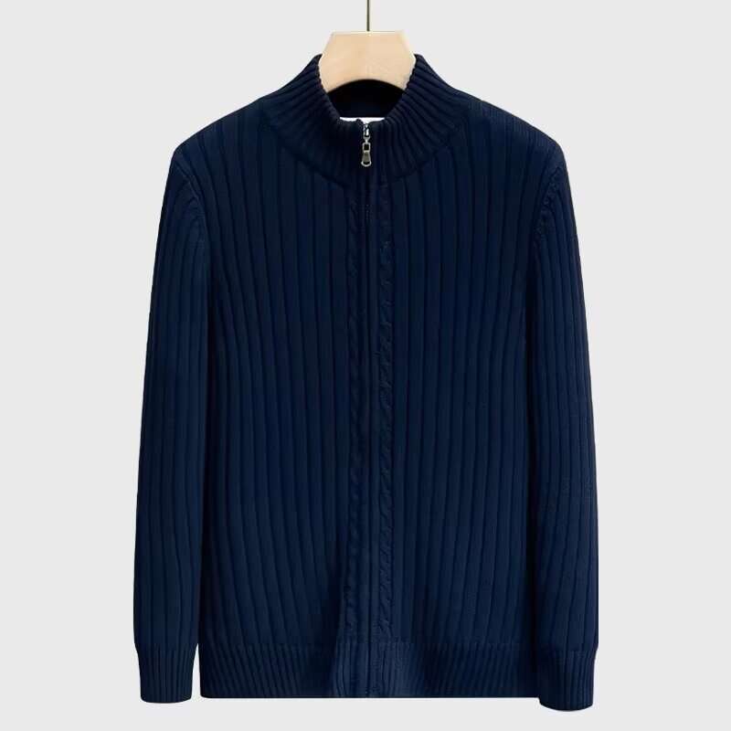 Stand Up Collar Knitted Cardigan Korean Version Slim Fit Jacket Men's Workplace Autumn And Winter Warm Woolen Sweater Gentleman Style