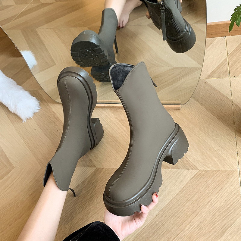 Women's Thick Soled New British Style Thick Heeled Short Boots.