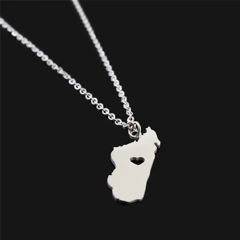 10PCS Madagascar Map Pendant Necklace Africa Malagasy Chain Country Necklace Stainless Steel Outline Continent Choker for Motherland Hometown Female L