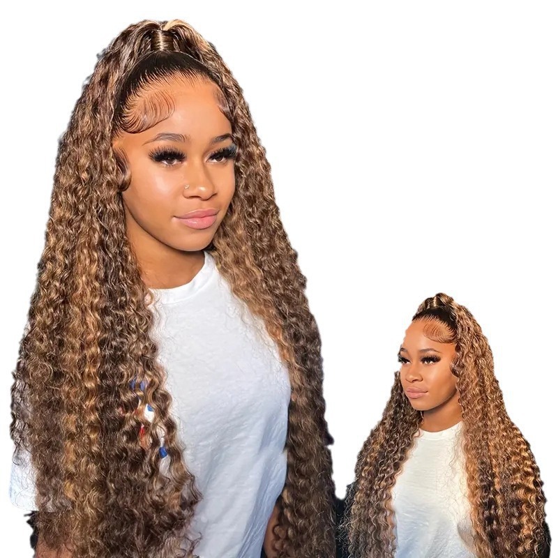 European and American fashion front lace wig hot selling piano color small curly long curly hair full headpiece
