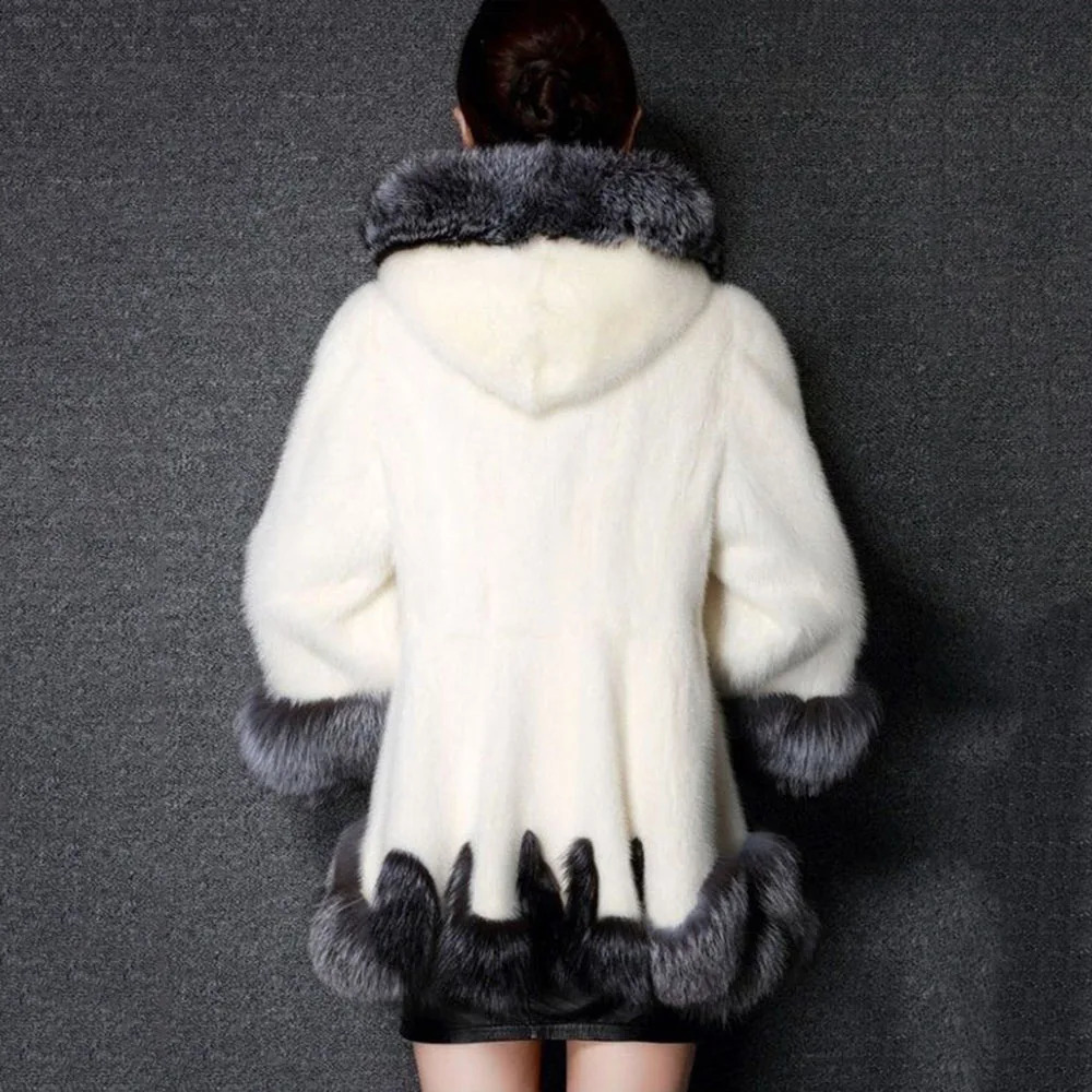 Womens Mink Fox Fur Hooded Coat Long Loose CoatCasual Slim TemperamentAutumn and Winter Promotional Fashion 241115