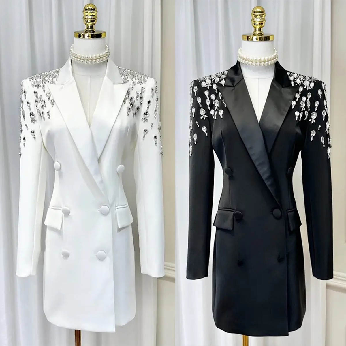 Designer Mother Of The Bride Suits Double Breasted Rhinestone Long Blazer Ladies Outfits Party Birthday Prom Blazer One Piece Set Wedding Party