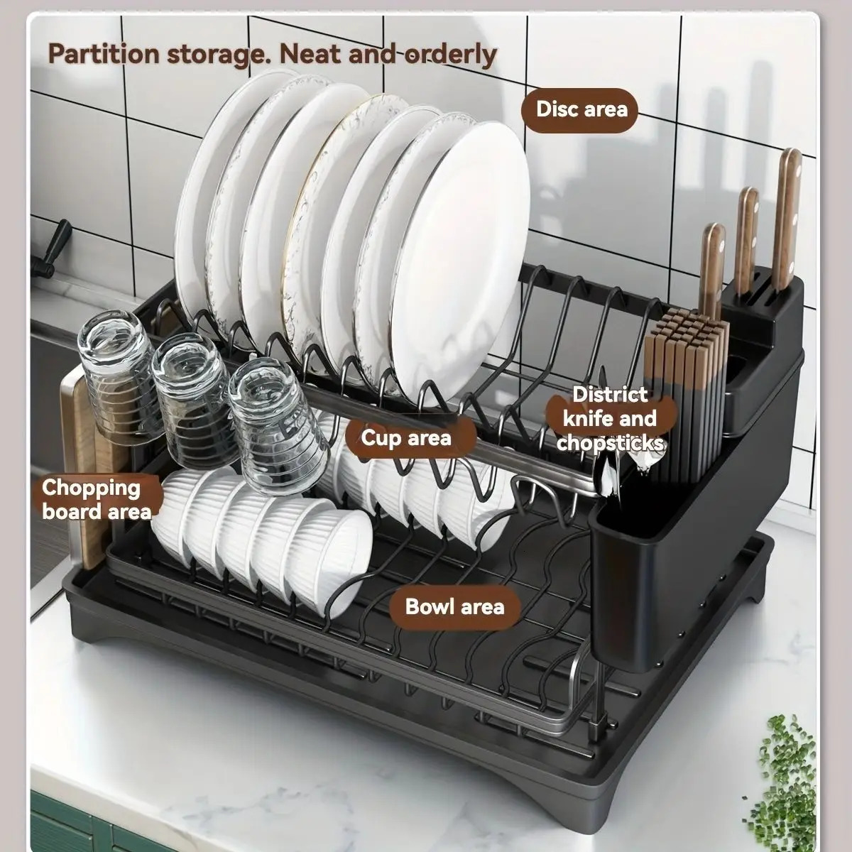 2-layer disk drying rack kitchen bowl drain storage rack table piece drain rack knife fork water cup storage rack 241115