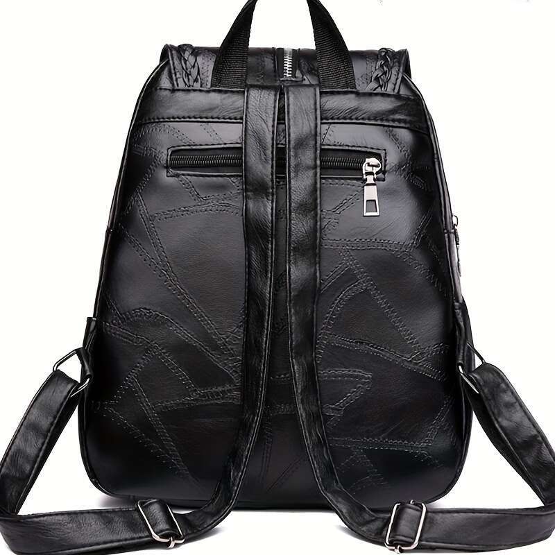 Women's new soft PU leather student bag, women's travel backpack (with random pull direction)