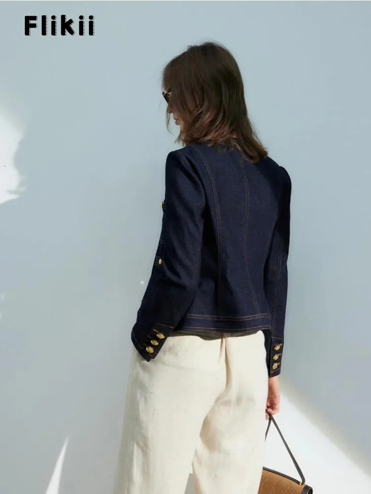 Womens French single chest loose Y2K jacket autumn casual bag wash round neck retro currency style denim jacket 241115