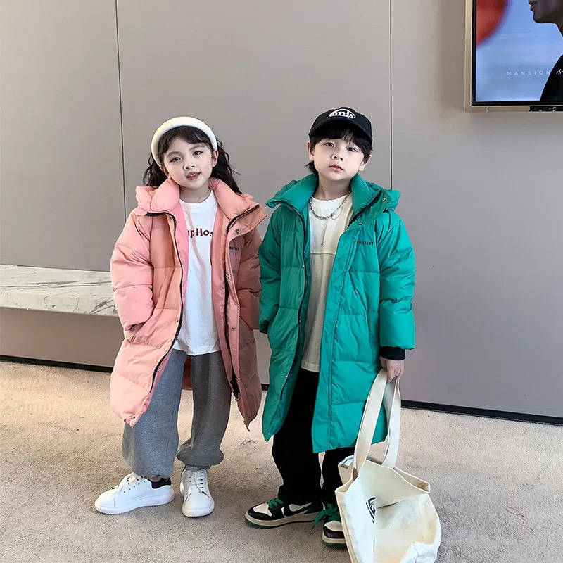 Childrens Long Coat White Duck Down Hooded Jacket Winter Boys Girls Warm Clothes Fashion Long Coat Kids Winter Clothes Jacket 241115