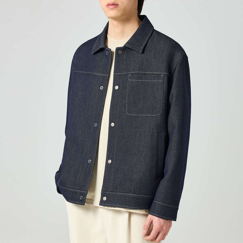 Momaike Minimalist Casual Denim 2024 Autumn Fashion Bright Line Lapel Men's Jacket 80730